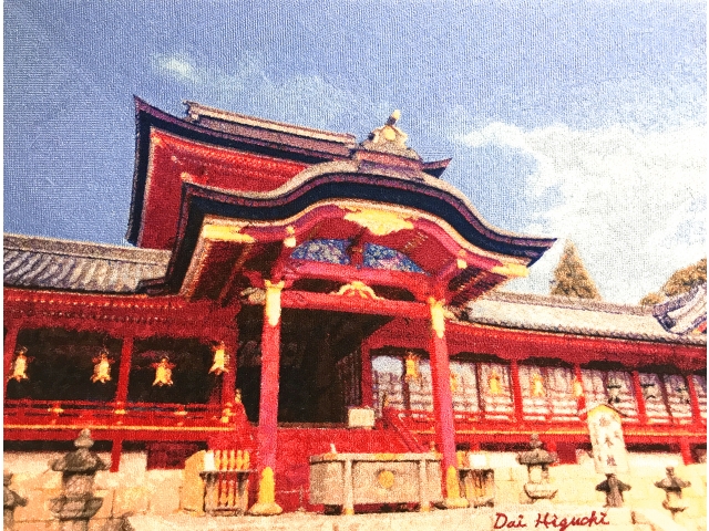 国宝、石清水八幡宮のフォト刺しゅう